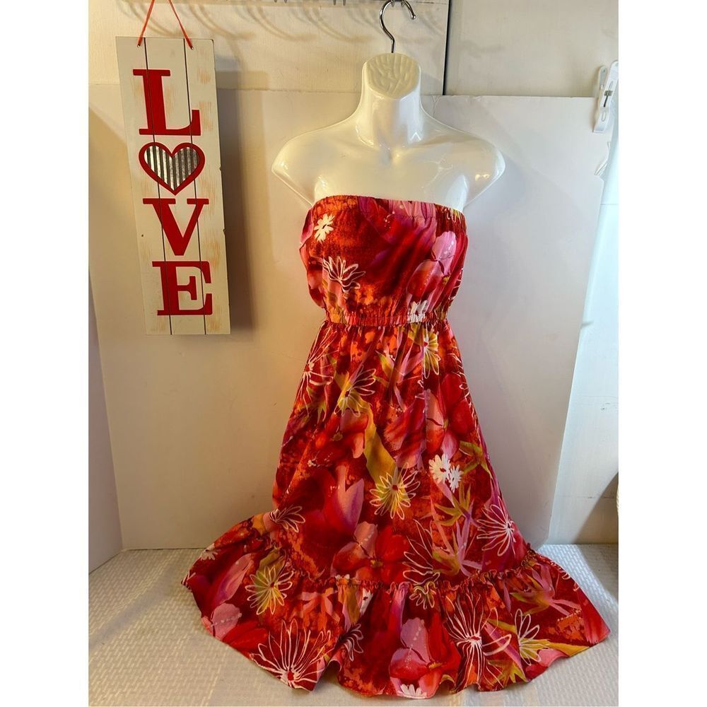 Hawaiian dress M Diamond head casual‎ Honolulu pink floral sexy strapless USA
